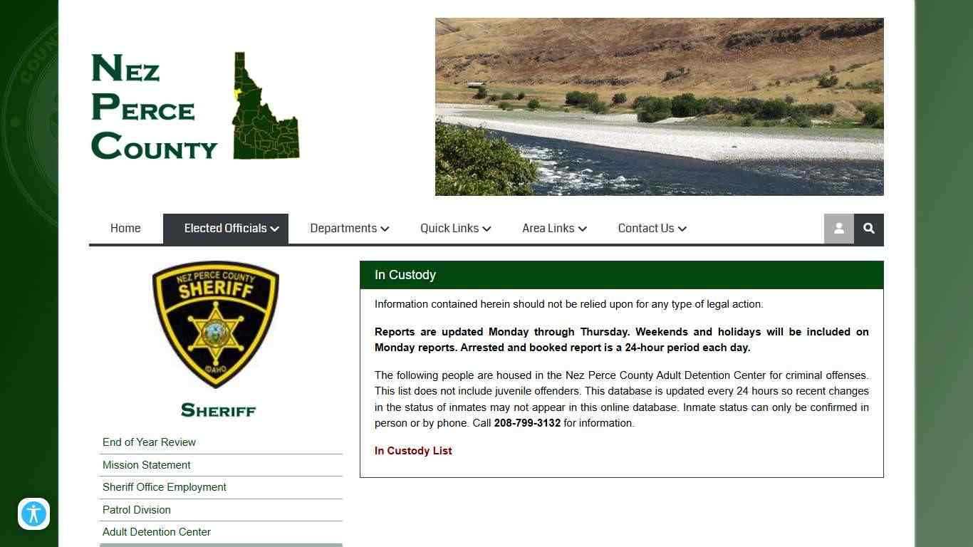 In Custody, Nez Perce County Sheriff