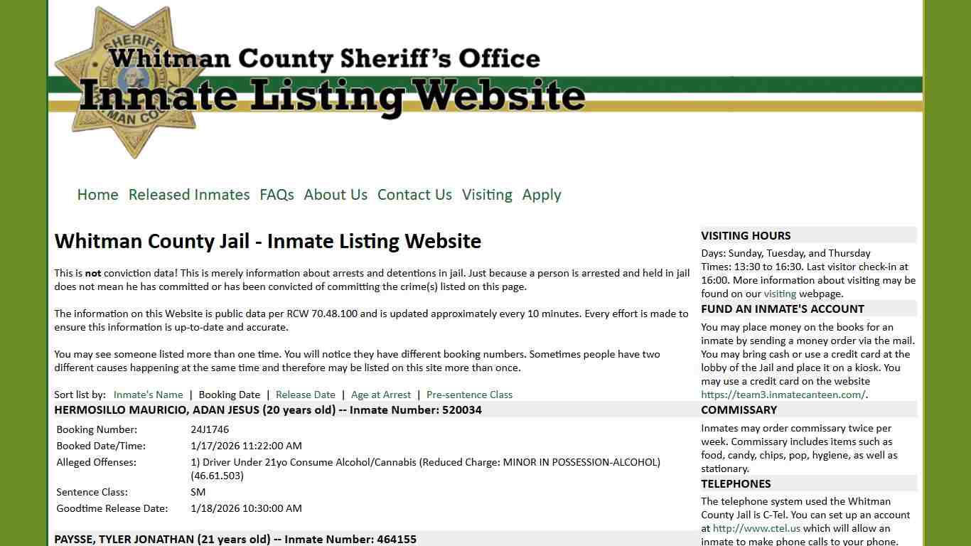 Whitman County Jail - Inmate Listing Website