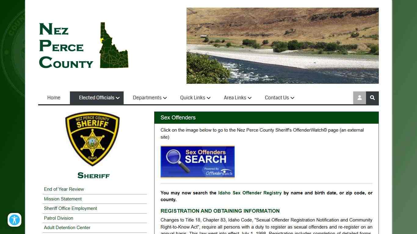 Sex Offenders, Nez Perce County Sheriff