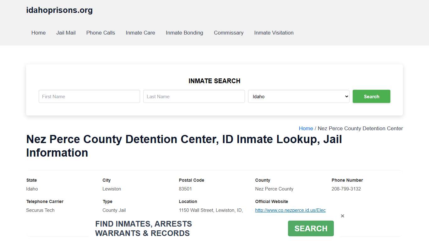 Nez Perce County Detention Center, ID - Offender Locator, Contacts, Inmate Info